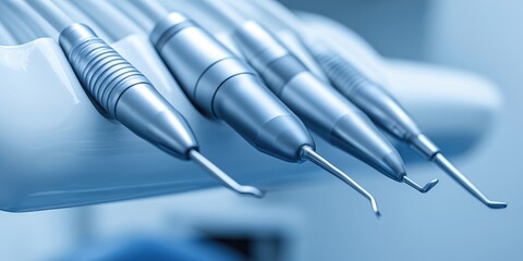 Close-up of dental tools in a clinical setting