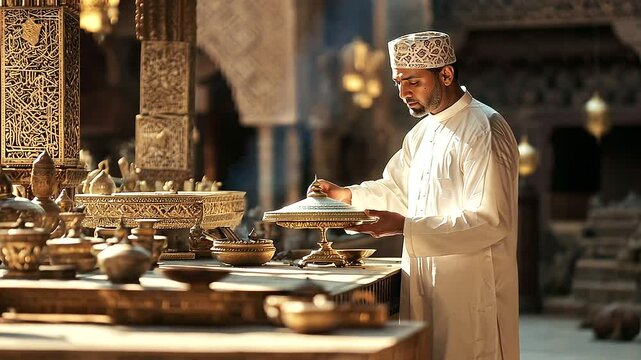 1_Customs Officer Inspecting Ornate Wooden Artifact