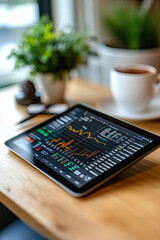 Digital tablet displaying financial news and charts