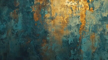 Abstract Teal and Gold Textured Wall Surface