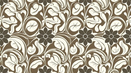 Brown and Ivory Floral Pattern:  A seamless repeating pattern featuring delicate floral motifs in shades of brown and ivory. The intricate design creates a sense of elegance and sophistication.  