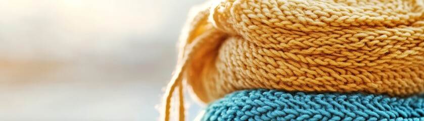 Closeup, cozy knitted hat texture warmth and style for winter closeup