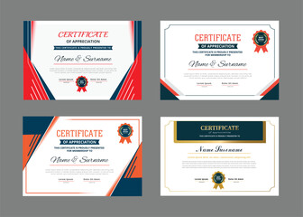 Professional award certificate set vector with colorful border and shapes. Business appreciation paper bundle.