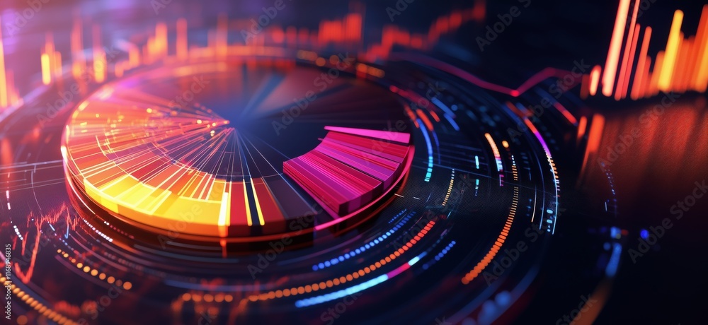 Poster data visualization with vibrant circular graphs and dynamic charts showcasing analytics and statisti