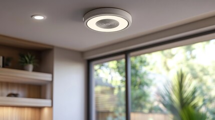 Modern ceiling fan with integrated light. Ideal for bright, airy rooms needing ventilation and illumination.