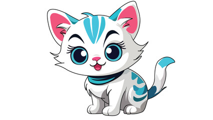 Cute cartoon cat illustration, featuring a smiling kitten character. Vector design of an adorable kitty, isolated on a white background.