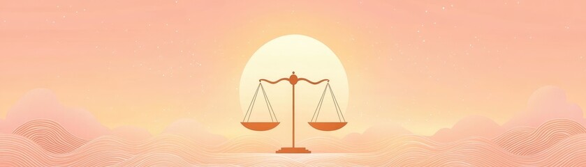 Symbolic scales of justice against a serene sunset backdrop