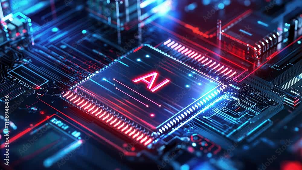 Aufkleber abstract futuristic blue background with microchips and a glowing circuit board, with 