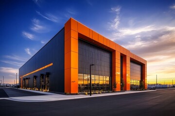 Fototapeta premium The striking design of a contemporary facility with an orange façade.