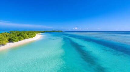 Fototapeta premium Tropical Lagoon Turquoise Water White Sand Beach Aerial View