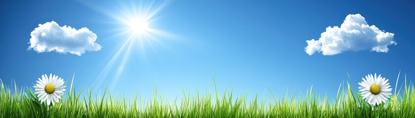 Obraz premium Bright sunny day with daisies in lush green grass