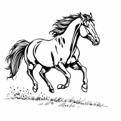Fototapeta premium Dynamic Horse in Motion: A stunning illustration of a powerful horse galloping through a field, its mane flowing in the wind.