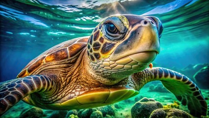 Green Sea Turtle Close-up Panoramic Photography