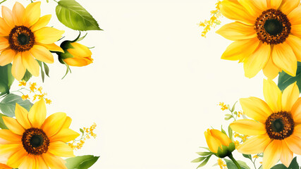 Bright and Vibrant Watercolor Background Featuring Yellow Flowers With the Word Flower in the Center for a Cheerful Touch