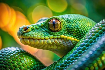 Fototapeta premium Green Tree Python Close-up Portrait - Rule of Thirds Photography
