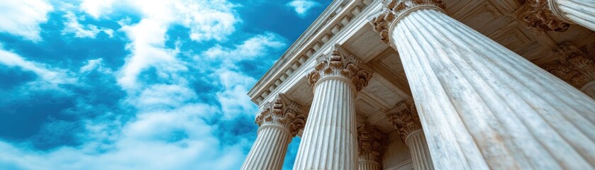 Majestic columns against a blue sky backdrop