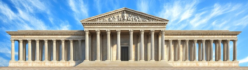Majestic Classical Temple Under a Blue Sky