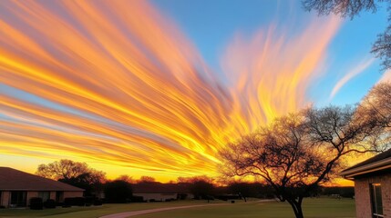 Dramatic Sunset Sky Colorful Clouds Trees Silhouette Panoramic Landscape