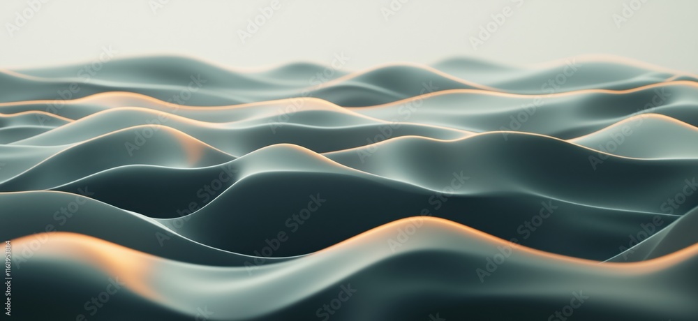 Poster abstract wavy surface with soft curves and glowing edges, creating a serene and modern aesthetic, co