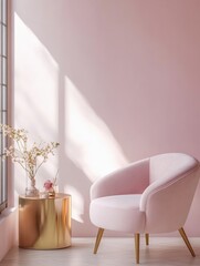 Pink Velvet Armchair in a Room with Gold Accents