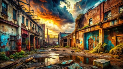 Fototapeta premium Moody urban decay, grunge textures fuel surreal, dark photography.