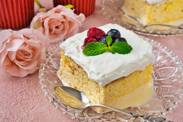 メキシコのスイーツ パステル・デ・トレス・レチェス(3種のミルクのケーキ)  Mexican sweets Pastel de Tres Leches( Mexican Tres Leches Cake,Tres Leches Cake,Three Milk Cake, 3 Milk Cake) 