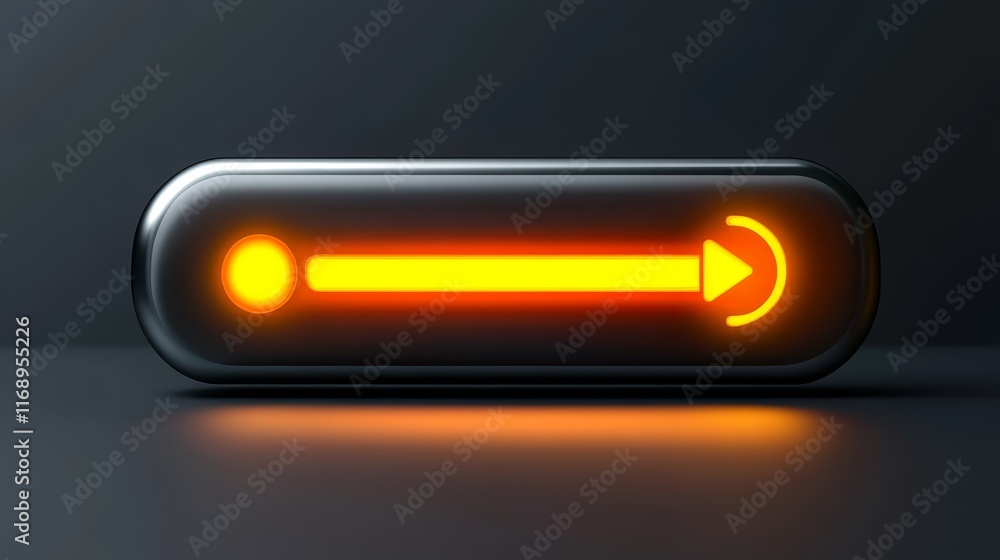 Poster glowing upward arrow button, a symbol of progress and positive direction in ui design
