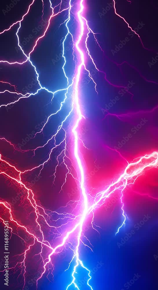 Poster flashing collision red and blue background versus footage seamless loop powerful colored lightnings 