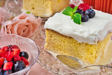 メキシコのスイーツ パステル・デ・トレス・レチェス(3種のミルクのケーキ)  Mexican sweets Pastel de Tres Leches( Mexican Tres Leches Cake,Tres Leches Cake,Three Milk Cake, 3 Milk Cake) 