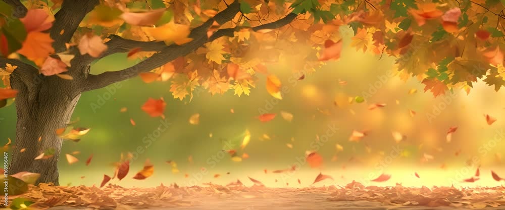Poster falling autumn leaves animation video with a green screen background orange leaves flutter down fall