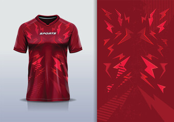 Sport jersey template sharp line mockup flash abstract vector design for football soccer, racing, running, e sports, red maroon color