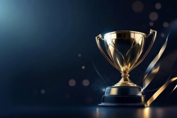 Elegant depiction of a trophy in gold, highlighted by dark blue hues.