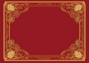 Obraz premium Chinese New Year frame background with red paper-cut lanterns, flowers, golden patterns, and clouds with copy space for text