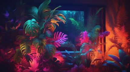 Vibrant Tropical Plants Illuminated Near Window