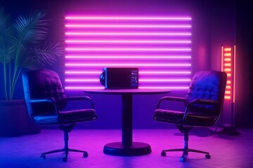 Retro-Inspired Podcast Room with Eye-Catching Neon Accents