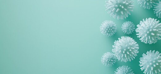 3D Rendered Virus Models on Soft Mint Background, Abstract Microbiology Concept, Health and Science Illustration, copy space for text