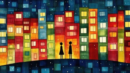 Obraz premium Night Cityscape with Silhouettes