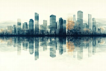 Fototapeta premium Cityscape Reflection - Urban Skyline at Dusk