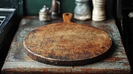 Rustic Wooden Cutting Board on Old Table