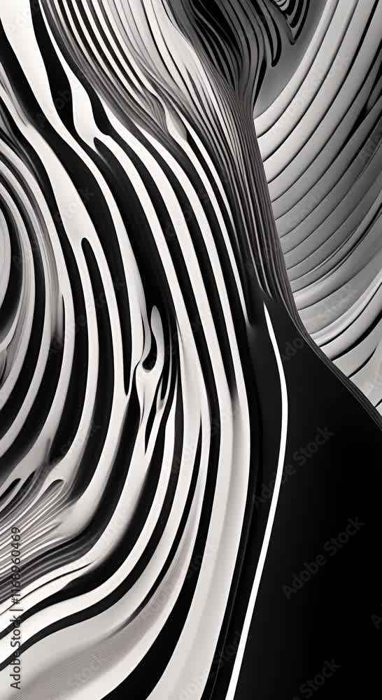 Poster black soft waves on white background black and white glossy stripes and waves abstract motion backgr