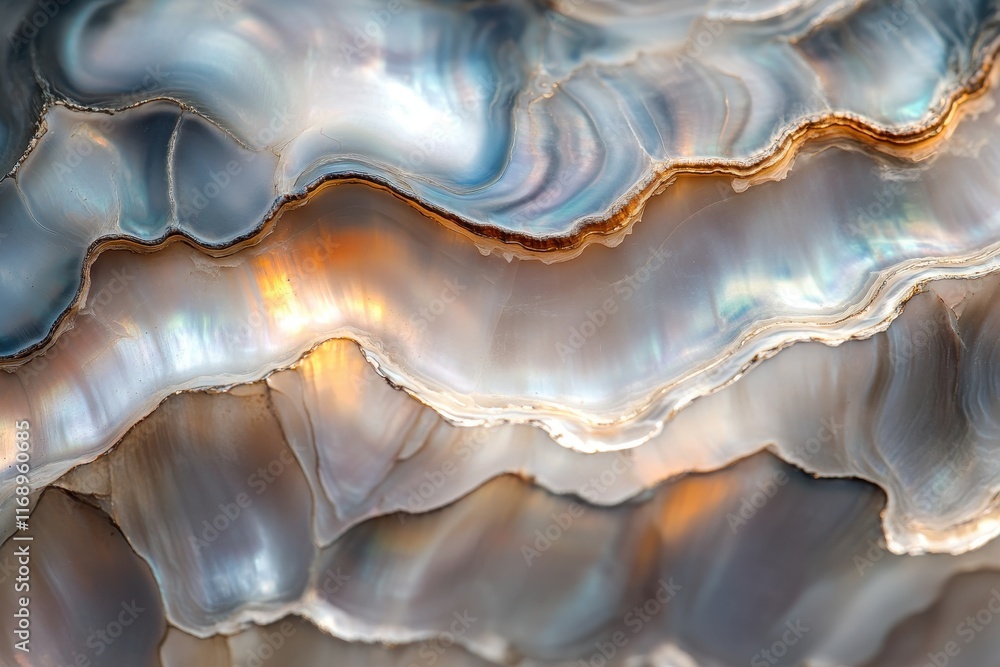 Poster intricate layers of iridescent shell, showing subtle color shifts. perfect for backgrounds, textures