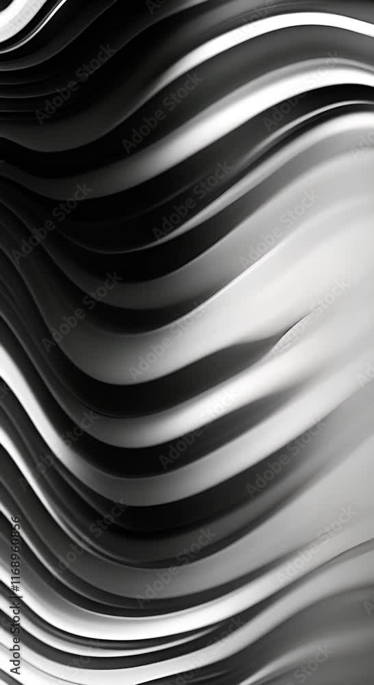 Poster black soft waves on white background black and white glossy stripes and waves abstract motion backgr