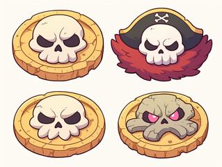 Fototapeta premium Pirate Skull Icons on Wooden Platters