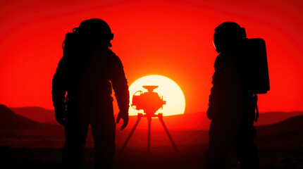 astronauts on a stormy Mars in the desert