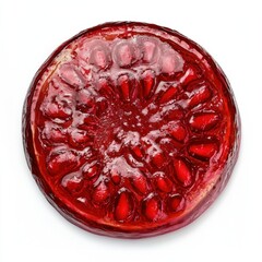 Glorious Slice of Juicy Pomegranate Fruit Isolated on White Background, Showcasing Bright Red Seeds and Glimmering Juices for Culinary Inspiration