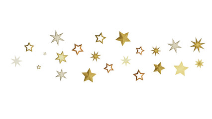 An abstract digital illustration of multiple golden stars scattered on a black background.