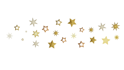 An abstract digital illustration of multiple golden stars scattered on a black background.