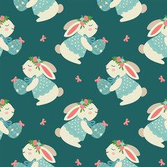 Easter bunnies, seamless pattern, for fabric packaging design, vector