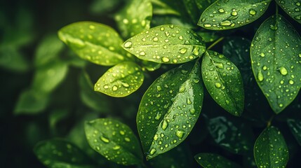 Emerald Dewdrops: A Close-Up of Lush, Dew-Kissed Leaves