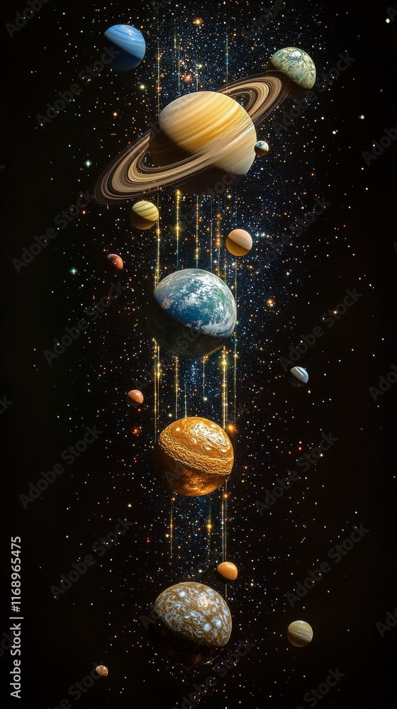 Sticker cosmic journey through the solar system with planets and stars in a breathtaking display
